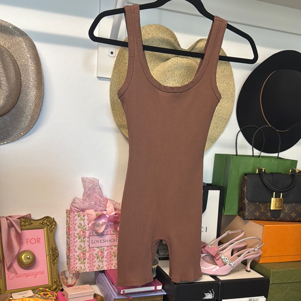 Brown Ribbed Jumpsuit